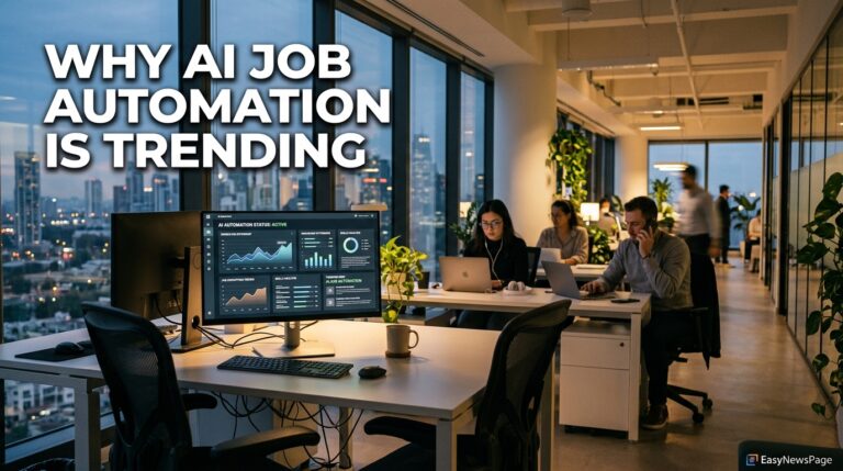 Empty office desk symbolizing AI job automation trend in 2026
