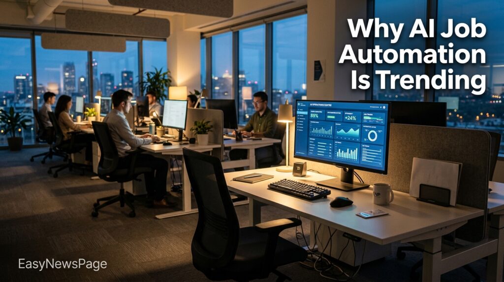 Empty office desk symbolizing AI job automation trend in 2026