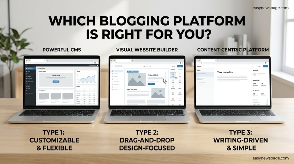 Comparison of self-hosted WordPress, website builders, and newsletter platforms 