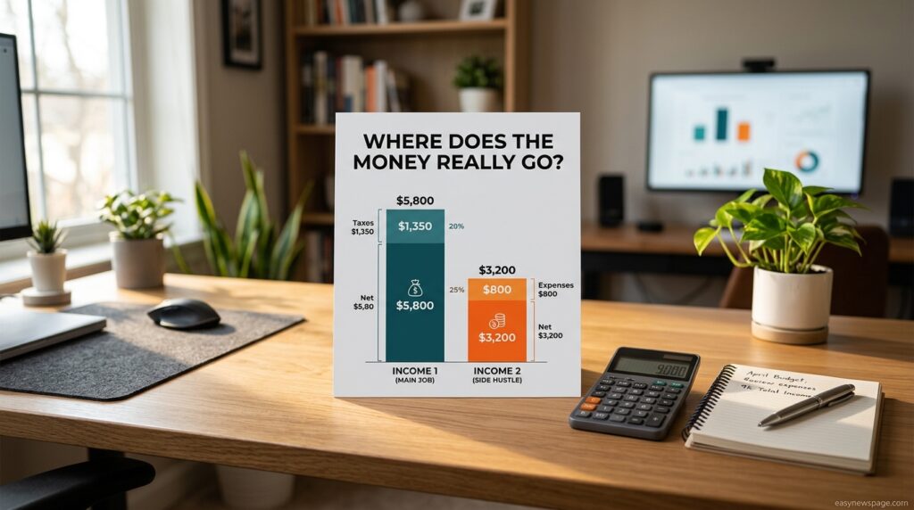 Infographic comparing net income between freelance writing and Fiverr gigs