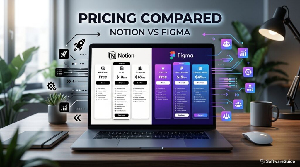 Pricing comparison chart for Notion and Figma subscription plans 