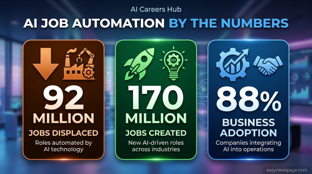 Infographic summarizing key AI job automation statistics for 2030 