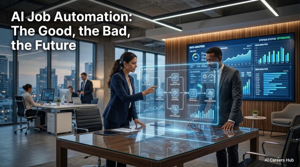 Human professional and AI assistant reviewing automated workflow dashboard together