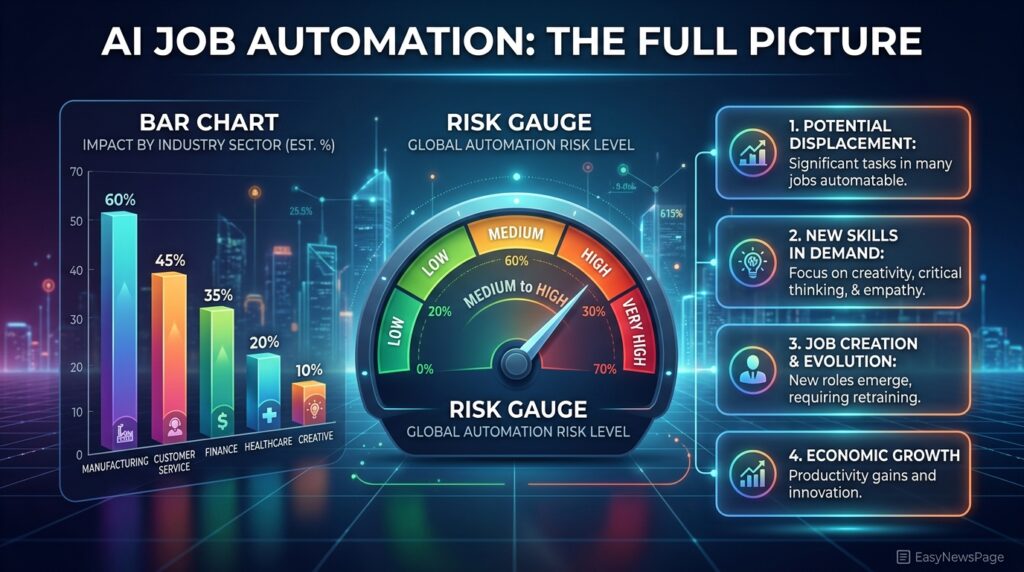 Summary infographic of AI job automation trend statistics for 2026 