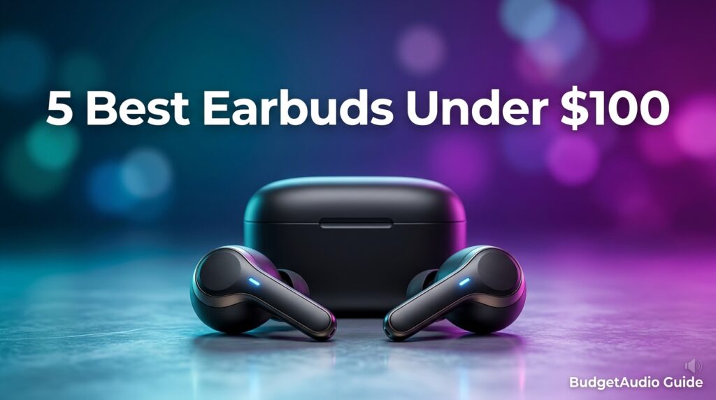 Social media banner for top 5 budget wireless earbuds under $100 guide