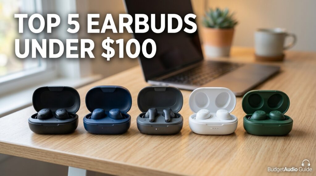 Five budget wireless earbud charging cases compared side by side under $100 