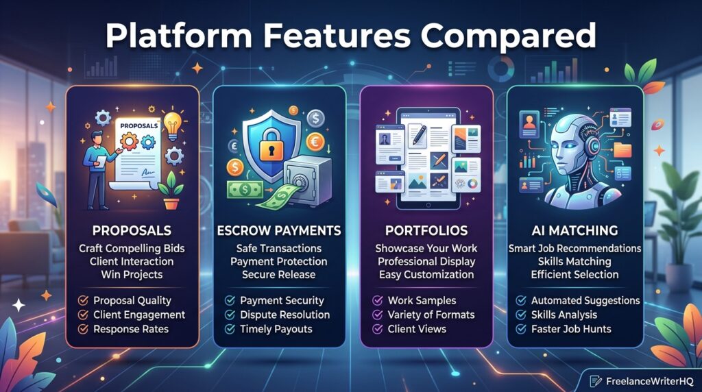 Infographic comparing key features across freelance writing platforms