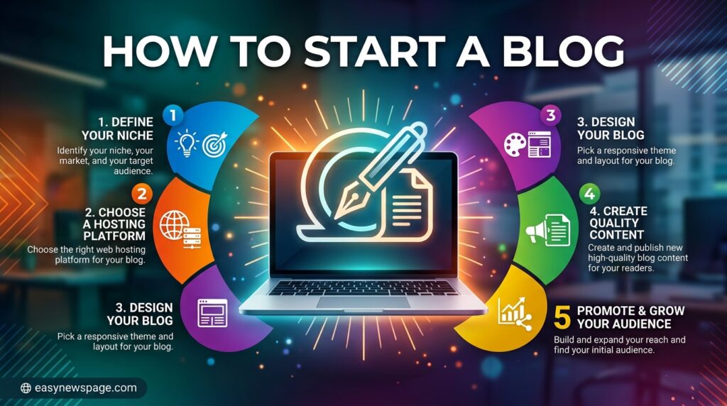 Social share banner for a guide on how to start a blog with the right tools 