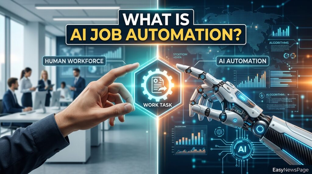Illustration of human and AI both performing the same work task