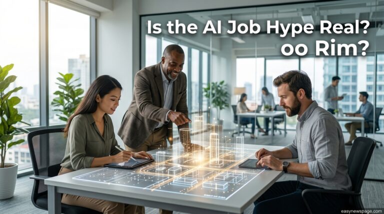 Office worker reviewing AI automation dashboard, symbolizing AI job automation trends