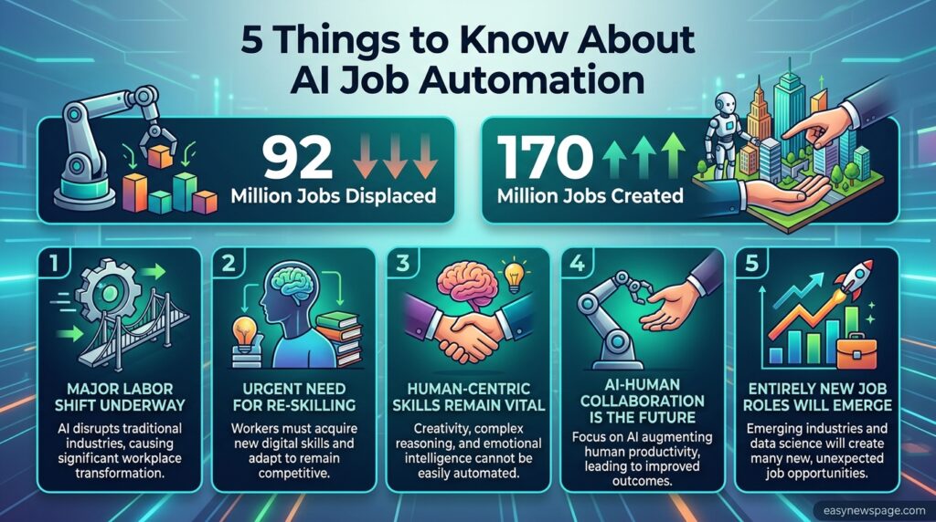 Infographic summarizing five key facts about AI job automation