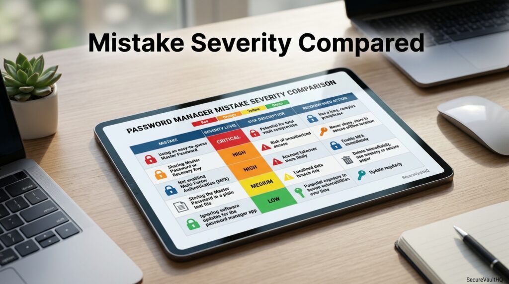 Chart comparing severity of common password manager security mistakes 