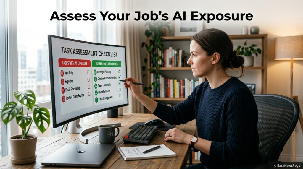 Worker assessing personal job tasks for AI automation exposure