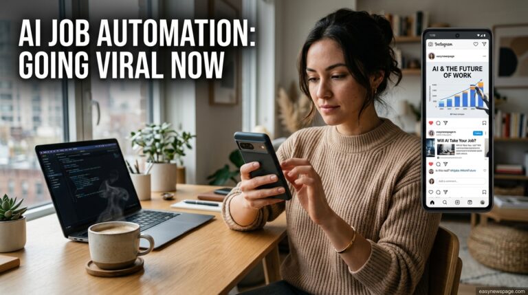 Person scrolling viral social media posts about AI job automation on a phone