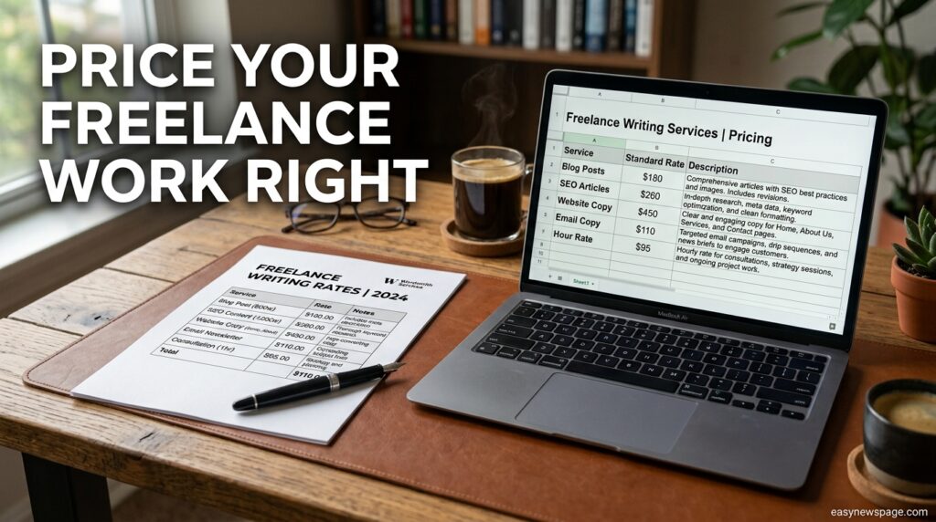 Freelance writing invoice and rate sheet illustrating fair pricing strategy 