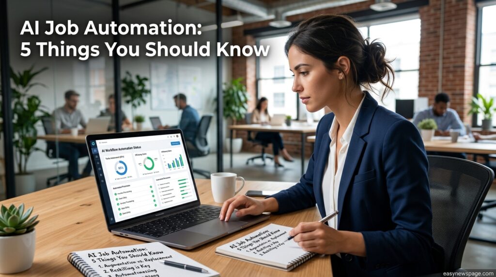 Professional reviewing AI job automation dashboard and checklist notes