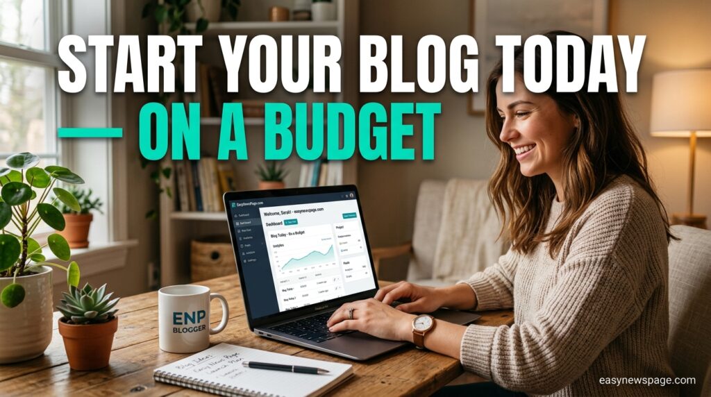 Social banner promoting a guide to starting a blog on a budget 