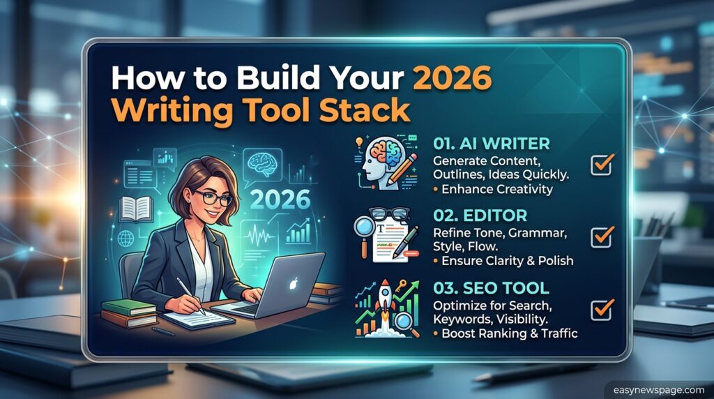 Summary graphic on building a freelance writing tool stack in 2026 