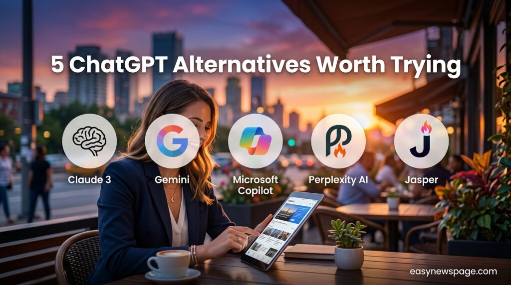 Social banner promoting the top 5 ChatGPT alternatives guide 