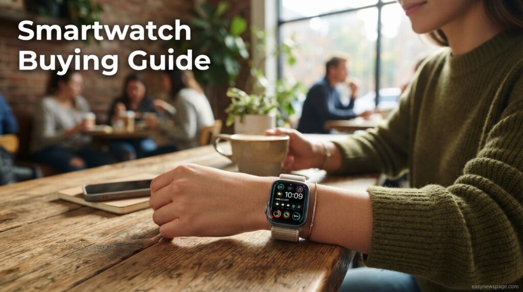 Person wearing a modern smartwatch with bright display outdoors 