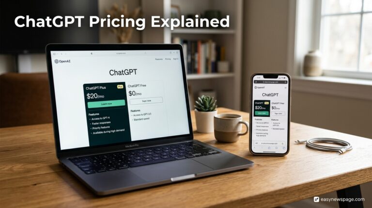 Laptop and phone showing ChatGPT pricing plans comparison