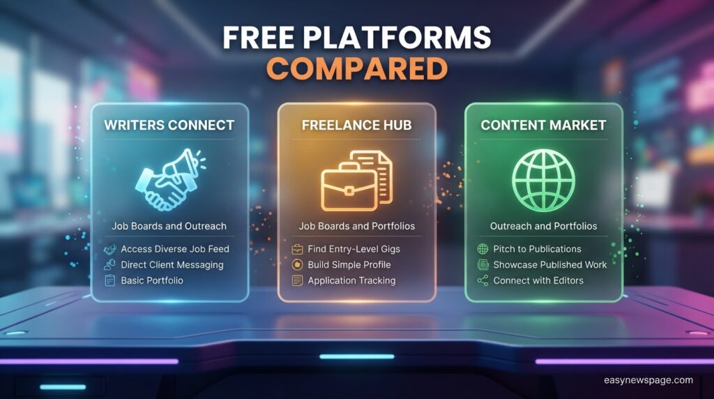 Infographic comparing free freelance writing platforms 