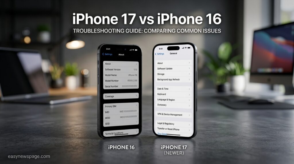 Side-by-side comparison of iPhone 17 and iPhone 16 for reported issues