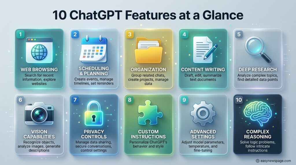 Infographic summarizing ten underused ChatGPT features 