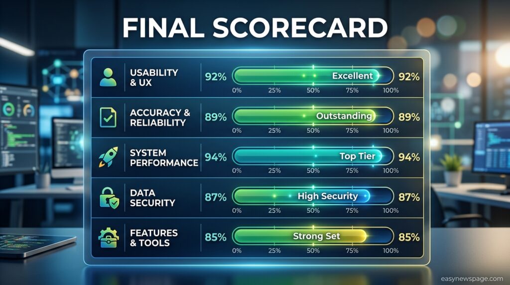 Final scorecard summary graphic for five password manager tools