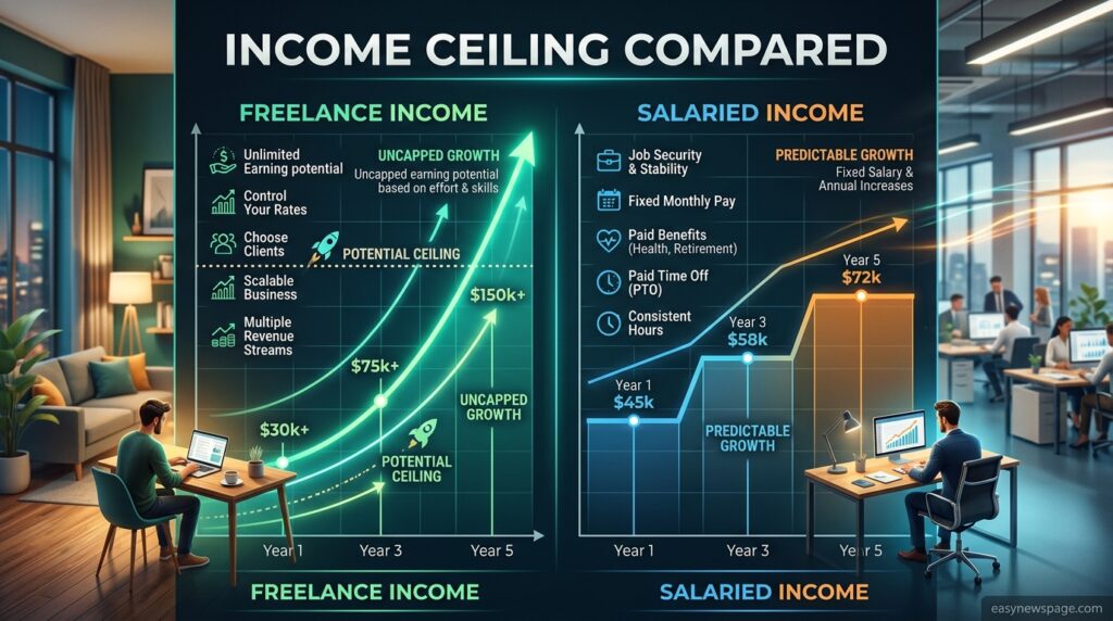 Chart comparing freelance income potential with salaried income growth