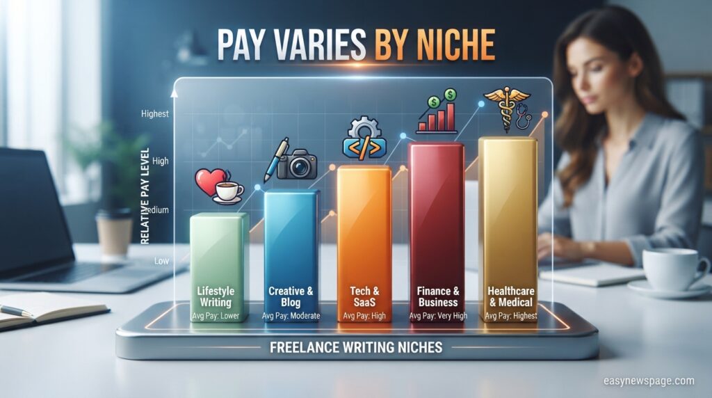 Infographic comparing freelance writing income across different niches