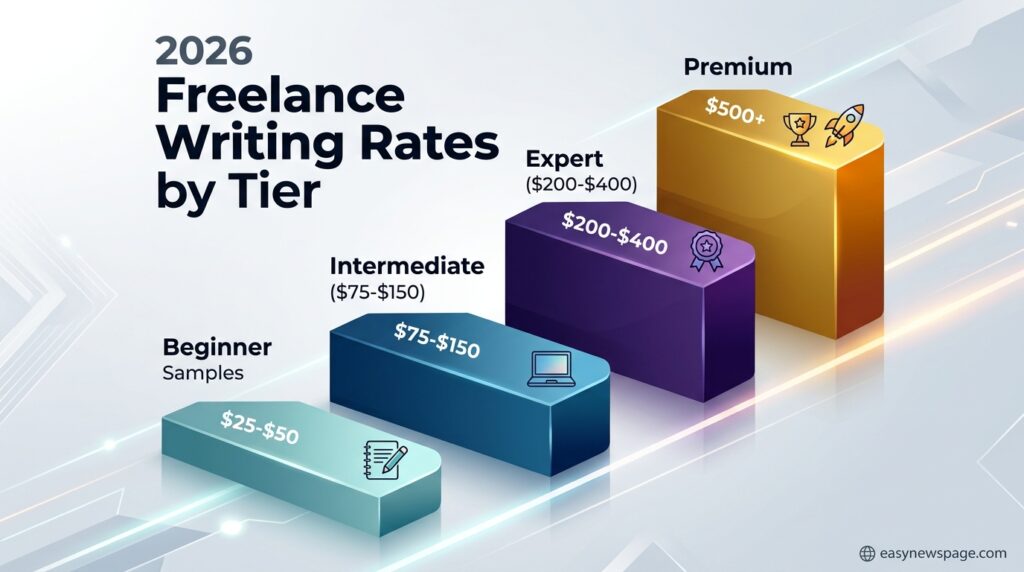 Chart comparing 2026 freelance writing rates across experience tiers