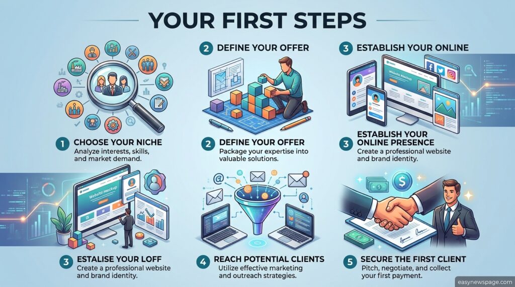 Step-by-step infographic for starting freelance writing as a beginner 