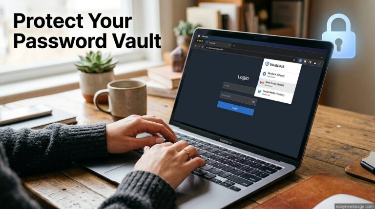 Person securing their password manager vault on a laptop