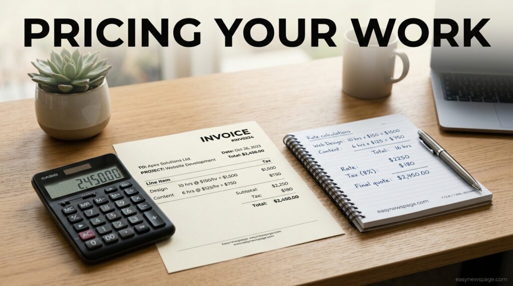 Freelance writer calculating rates and pricing for client projects 