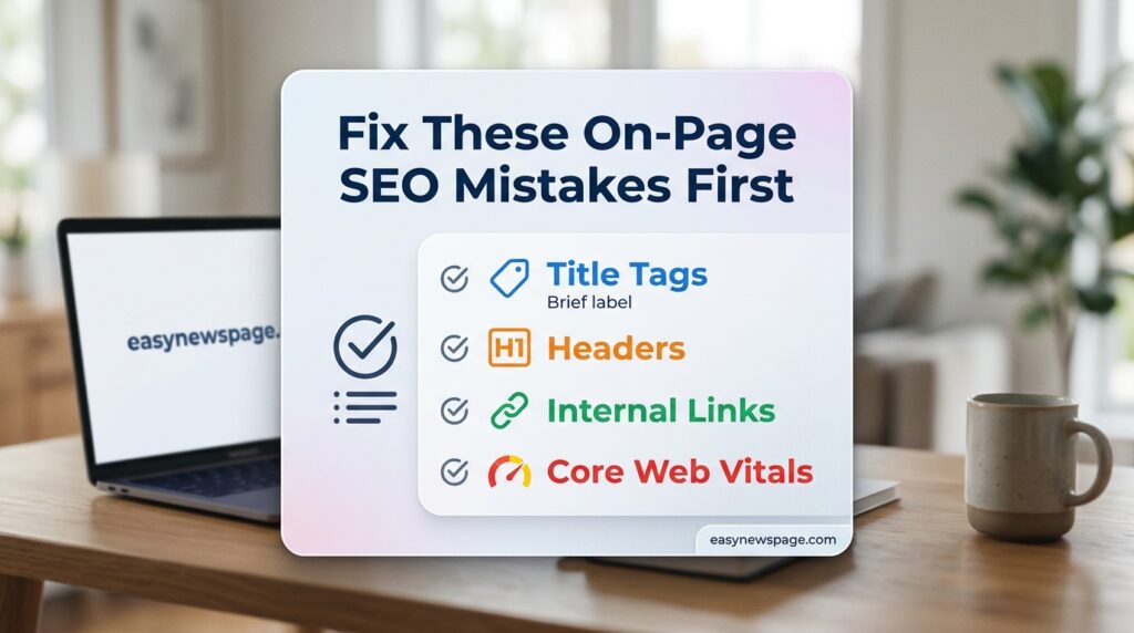 Summary graphic listing key on-page SEO fixes to prioritize first 