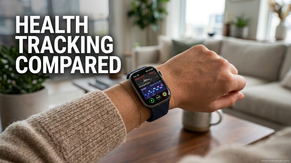 Smartwatch displaying heart rate and sleep score health tracking