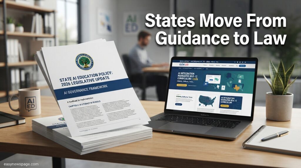 Policy documents representing new state AI education laws in 2026 