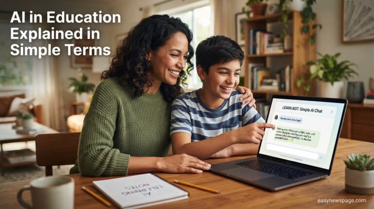 Parent and student looking at a simple AI education chatbot together