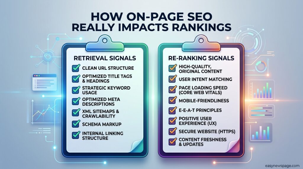 Summary graphic on how on-page SEO impacts Google search ranking