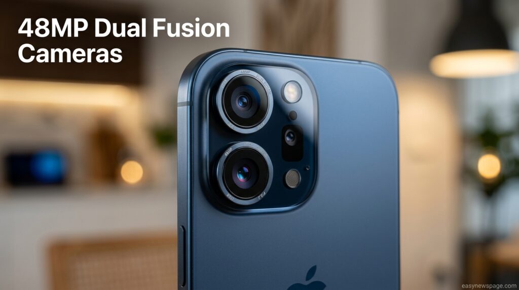 Close-up of the iPhone 17's 48MP Dual Fusion rear camera system