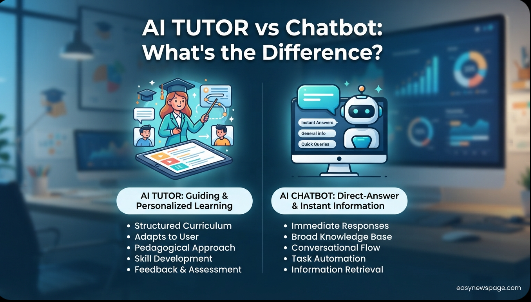 Simple infographic comparing an AI tutor and a general chatbot